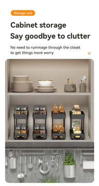 WORTHBUY Double Layer Pull-Out Seasoning Bottle Spice Rack Multifunctional Drawer Cabinet Plastic Storage Rack Kitchen Organizer