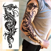 Full Arm Temporary Tattoos, Colorful Skull Tiger Fish Tribal Totem And Dragon - 12pcs