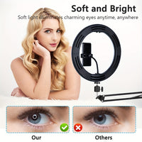 25.4 cm Selfie Ring Light with Mobile Holder Support Table Arm Stand, Photography LED Ring Lamp Ringlight for Live Broadcast