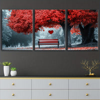 Wooden Framed Canvas, Abstract Red TREE Fashion Art Decorations - 3pcs