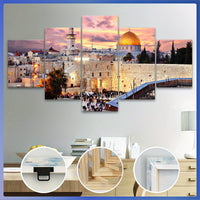 Wooden Framed Canvas, The Urban Landscape Of Jerusalem Theme Poster - 5pcs