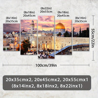 Wooden Framed Canvas, The Urban Landscape Of Jerusalem Theme Poster - 5pcs