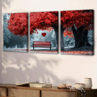 Wooden Framed Canvas, Abstract Red TREE Fashion Art Decorations - 3pcs