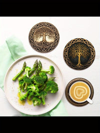 8-Pack Tree of Life Wooden Coasters, 9.98cm, Heat-Resistant, Colorful Design, for Drinks, Tea, Coffee, Home & Restaurant Decor, Ideal Gift, Hand Wash Only