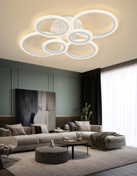 Modern 6-Ring LED Ceiling Light Fixture, Dimmable Flush Mount Indoor Lighting with Remote Control, Minimalist Design for Living Room, Bedroom, Office, Kitchen - 85V-265V Hardwired LED Lights