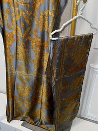 Elegant Graphic Print Boat Neck Abaya with Batwing Sleeves & Scarf - Loose Fit, Polyester, Perfect for Spring/Summer - Women's Traditional Dress