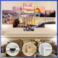 Wooden Framed Canvas, The Urban Landscape Of Jerusalem Theme Poster - 5pcs