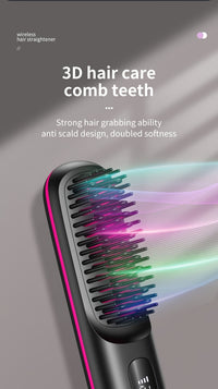Portable&cordless straight hair comb, rapid heating, constant temperature anti-hot design, negative ion technology, intelligent digital display, USB charging, delicate and lightweight, very suitable for home and travel use, i