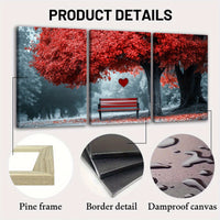 Wooden Framed Canvas, Abstract Red TREE Fashion Art Decorations - 3pcs