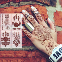 Red Henna Lace Floral Pattern Temporary Tattoos for Hand - 4-Pack