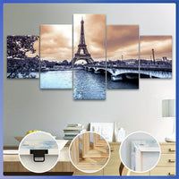 Wooden Framed Canvas, Eiffel Tower Theme Poster - 5pcs