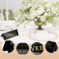 10pcs Elegant Golden Acrylic "Reserved" Table Signs - Waterproof, Double-Sided with Decorative Arrows, Perfect for Weddings, Parties, Restaurants & Meetings