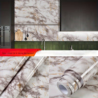 1 Roll Self-Adhesive Marble Vinyl Wallpaper, Thicker Glossy Finish, Stone And Wood Style, Waterproof Oil-Proof, Renovation Stickers For Kitchen Bathroom TV Background Wall, Vinyl Material