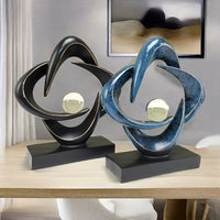 Luxury Resin Art Sculpture with Blue & Golden Glossy Finish – Elegant Abstract Design for Living Room, Wine Cabinet, TV Stand, or Office Decor