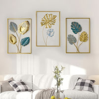 Colorful Leaf Metal Wall Art - Nordic Luxe Iron Plant Decor - 3pcs Set
