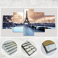 Wooden Framed Canvas, Eiffel Tower Theme Poster - 5pcs