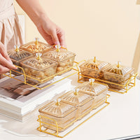 Luxurious Amber Golden-Trimmed Snack Serving Set - 30.48cm Plastic Dried Fruit & Nut Bowls for Weddings, Birthdays, Graduations, and Festivals, Beaded Decorations, Small Food Dishes