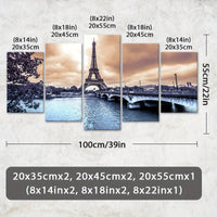 Wooden Framed Canvas, Eiffel Tower Theme Poster - 5pcs