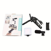 Mobile Phone Microphone Light Kit Portable Mobile Phone Tripod Fill Light Microphone Set for Live Broadcasting