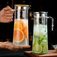 1pc, Water Pitcher With Lid, 37.1oz/54.1oz Heavy Duty Drink Picher, With Stainless Steel Lid Or Wooden Lid, For Juice, Bubble Tea, Summer Drinkware, Kitchen Stuff, Home Kitchen Items, Birthday Gifts