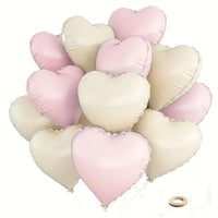 Heart-Shaped Foil Balloons, Mixed Pink & Beige - 10pcs