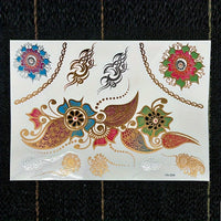 Metallic Golden Henna Temporary Tattoos - Waterproof - 1 Sheet