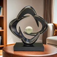 Luxury Resin Art Sculpture with Blue & Golden Glossy Finish – Elegant Abstract Design for Living Room, Wine Cabinet, TV Stand, or Office Decor