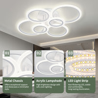 Modern 6-Ring LED Ceiling Light Fixture, Dimmable Flush Mount Indoor Lighting with Remote Control, Minimalist Design for Living Room, Bedroom, Office, Kitchen - 85V-265V Hardwired LED Lights