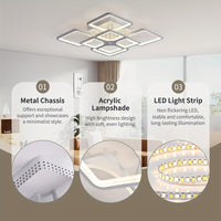 Modern LED Ceiling Light Fixture - Dimmable Metal Semi Flush Mount with Remote, Acrylic Shade, Infrared Sensor, 110-240V Hard-Wired Indoor Lighting for Living Room, Bedroom, Study - No Battery Required