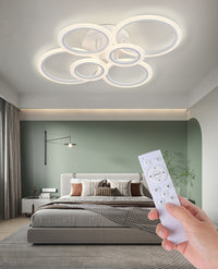 Modern 6-Ring LED Ceiling Light Fixture, Dimmable Flush Mount Indoor Lighting with Remote Control, Minimalist Design for Living Room, Bedroom, Office, Kitchen - 85V-265V Hardwired LED Lights