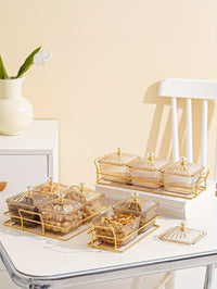 Luxurious Amber Golden-Trimmed Snack Serving Set - 30.48cm Plastic Dried Fruit & Nut Bowls for Weddings, Birthdays, Graduations, and Festivals, Beaded Decorations, Small Food Dishes