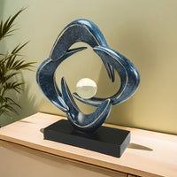 Luxury Resin Art Sculpture with Blue & Golden Glossy Finish – Elegant Abstract Design for Living Room, Wine Cabinet, TV Stand, or Office Decor