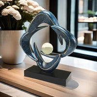 Luxury Resin Art Sculpture with Blue & Golden Glossy Finish – Elegant Abstract Design for Living Room, Wine Cabinet, TV Stand, or Office Decor