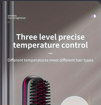 Portable&cordless straight hair comb, rapid heating, constant temperature anti-hot design, negative ion technology, intelligent digital display, USB charging, delicate and lightweight, very suitable for home and travel use, i
