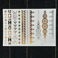 Metallic Golden Henna Temporary Tattoos - Waterproof - 1 Sheet