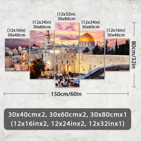 Wooden Framed Canvas, The Urban Landscape Of Jerusalem Theme Poster - 5pcs