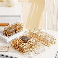 Luxurious Amber Golden-Trimmed Snack Serving Set - 30.48cm Plastic Dried Fruit & Nut Bowls for Weddings, Birthdays, Graduations, and Festivals, Beaded Decorations, Small Food Dishes