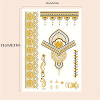 Metallic Golden Henna Temporary Tattoos - Waterproof - 1 Sheet