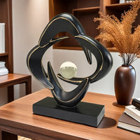 Luxury Resin Art Sculpture with Blue & Golden Glossy Finish – Elegant Abstract Design for Living Room, Wine Cabinet, TV Stand, or Office Decor