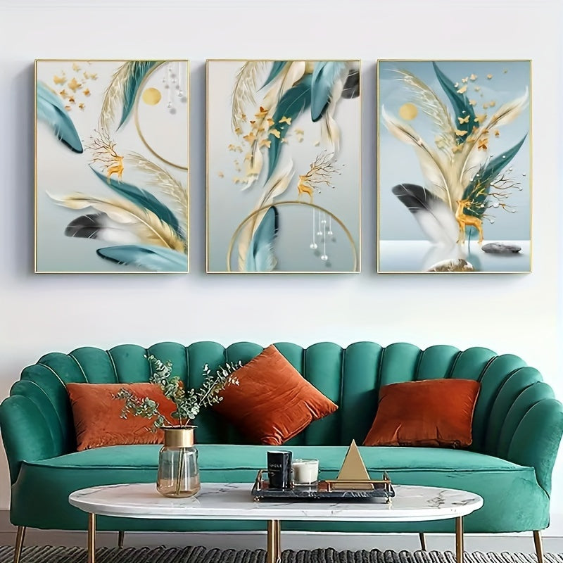 Modern Feather Canvas Art Set - Unframed -3pcs