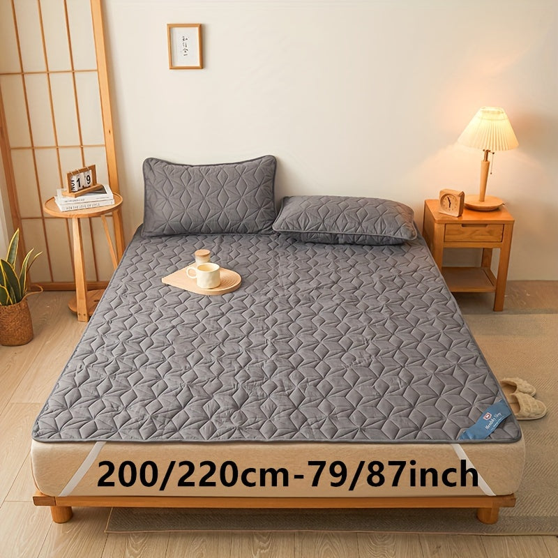 1pc Waterproof Mattress Pad Set, Dust & Stain Resistant, Soft Comfortable Bedding, Machine Washable, Polyester 100%, Polyurethane 100%, Woven, Active Printing, Ultrasonic Embossed, <3cm Thick, 80-85g Fabric Weight