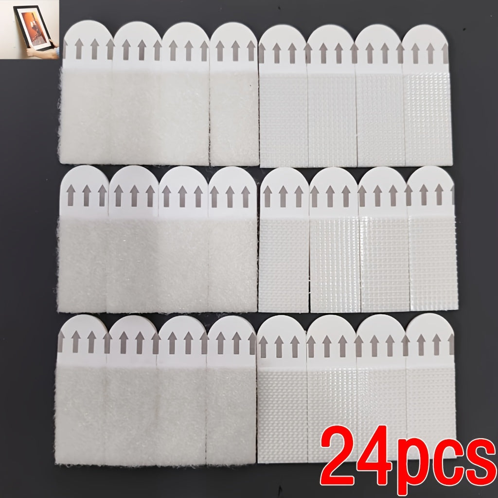 12 Pairs (24pcs) of No-Drill Picture Hanging Strips - Double-Sided Removable Wall Hooks, Suitable for Frames And Artwork, No Trace Adhesive, Water-Resistant Mounting Tape, Heavy-Duty Picture Hanging Set, No-Drill Picture Hang
