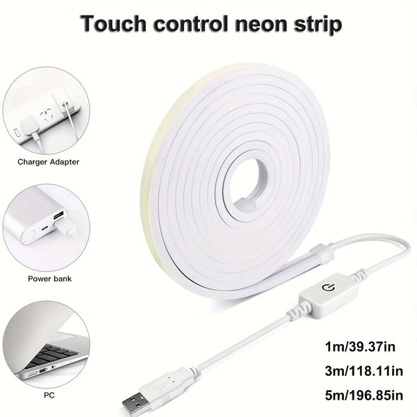 Flexible USB-Powered LED Neon Strip Lights - Energy-Saving with Touch Control