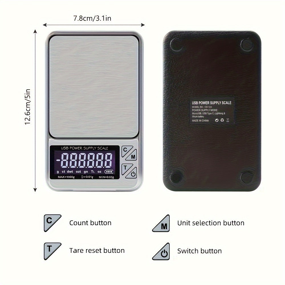 Stainless Steel Digital Scale, 1000g x 0.01g Precision