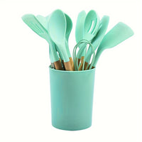 12pcs Silicone Kitchen Utensil Set with Wooden Handles