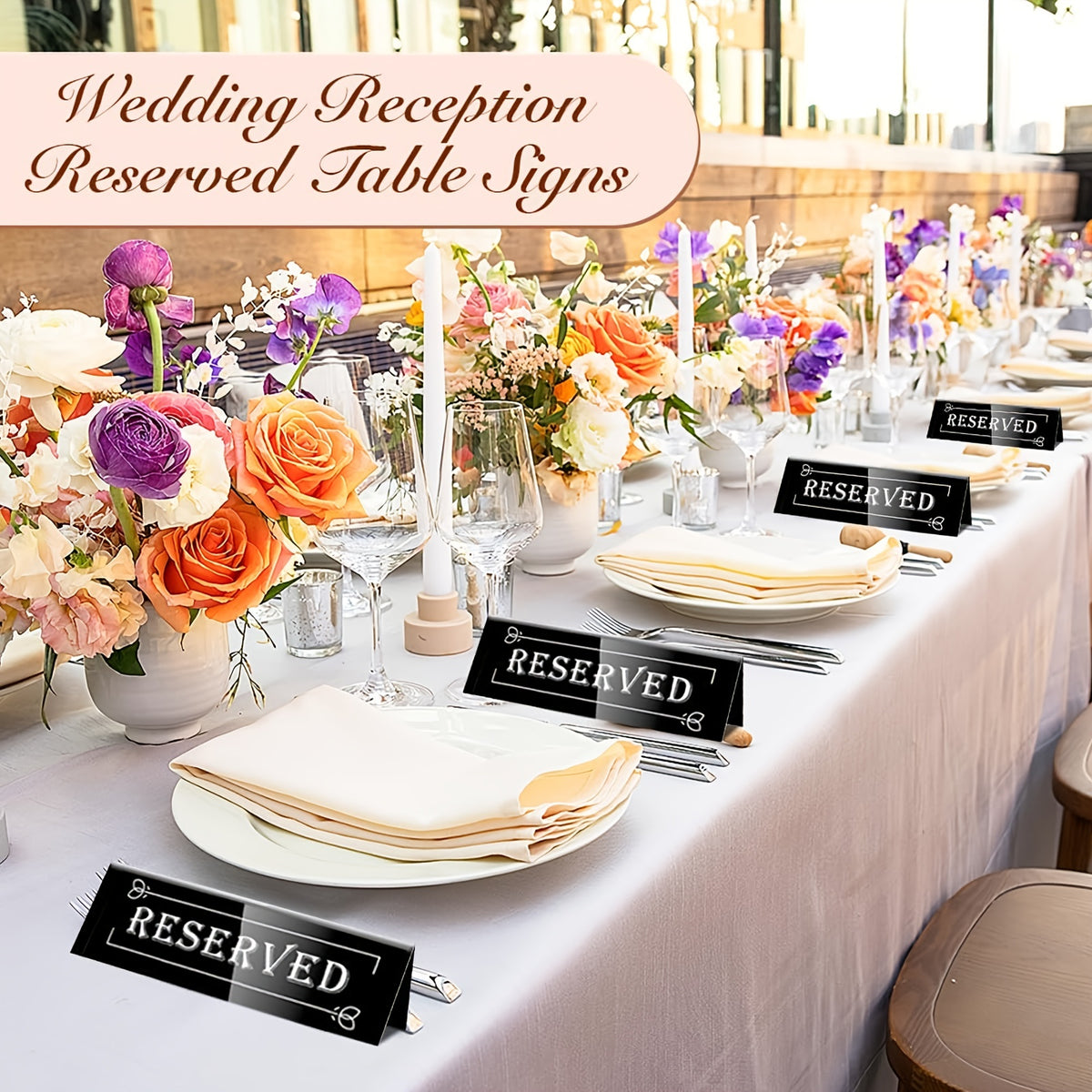 10pcs Elegant Golden Acrylic "Reserved" Table Signs - Waterproof, Double-Sided with Decorative Arrows, Perfect for Weddings, Parties, Restaurants & Meetings