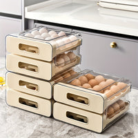 Large 32-Grid Transparent Double-Layer Egg Storage Box with Drawer