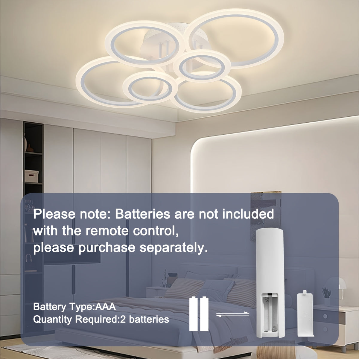 LED Ceiling Light Fixture, 6 Rings Flush Mount Ceiling Light Dimmable 78.74cm 75W Remote Control Dimmable 3000K-6500K, for Living Room, Kitchen, Bedroom, Office, IH-YH4