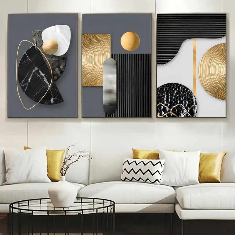 Abstract Marble Canvas Art Set - Modern Geometric Design - 3pcs