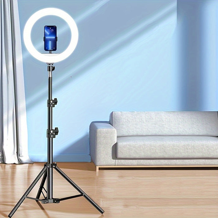 LED Selfie Ring Light with Tripod Stand & Flexible Phone Holder - USB Powered - 12-Inch